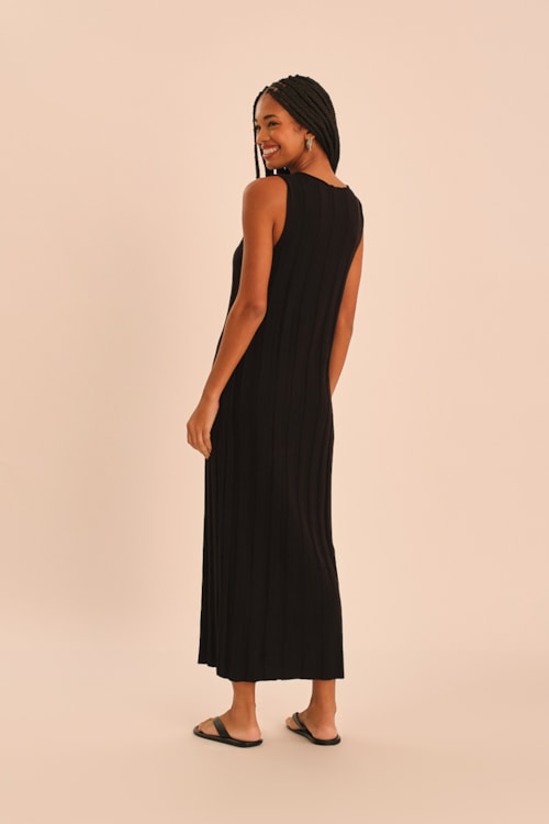 Vestido Canelado Tricot Preto - foto 4