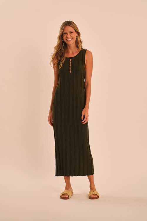 Vestido Canelado Tricot Verde Jade - foto 1