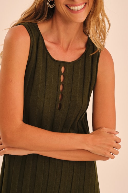 Vestido Canelado Tricot Verde Jade - foto 2