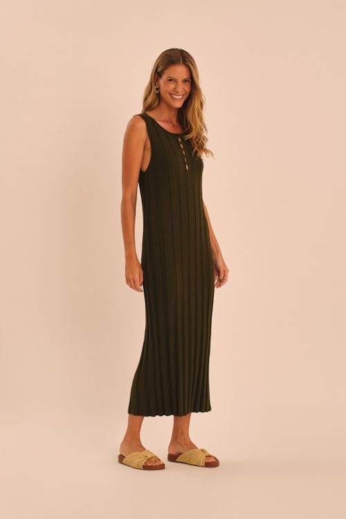 Vestido Canelado Tricot Verde Jade - foto 3