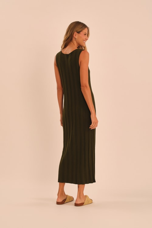 Vestido Canelado Tricot Verde Jade - foto 4