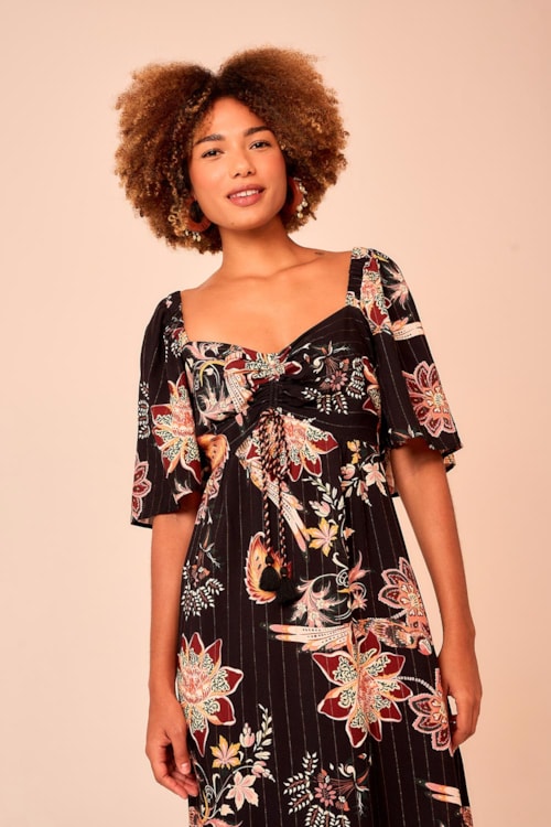 Vestido Cropped Arara Bordada Lurex Estampado - foto 2