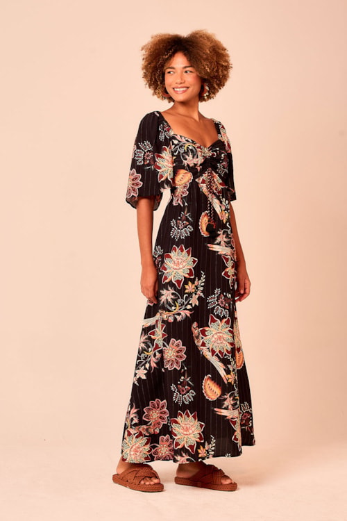 Vestido Cropped Arara Bordada Lurex Estampado - foto 3