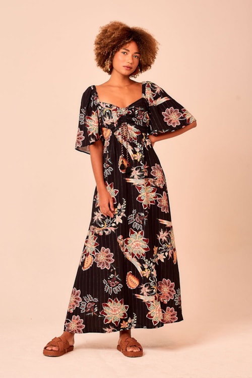 Vestido Cropped Arara Bordada Lurex Estampado - foto 1