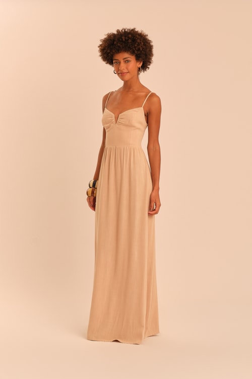 Vestido Cropped Atlas Bege - foto 3