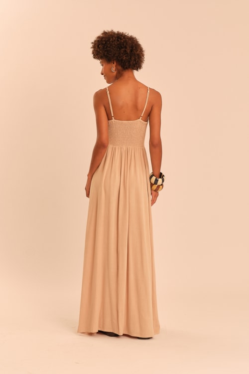 Vestido Cropped Atlas Bege - foto 4