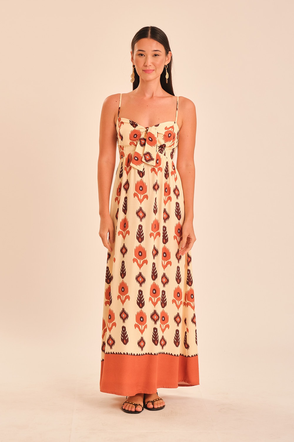 Vestido Cropped Barrado Ikat Estampado