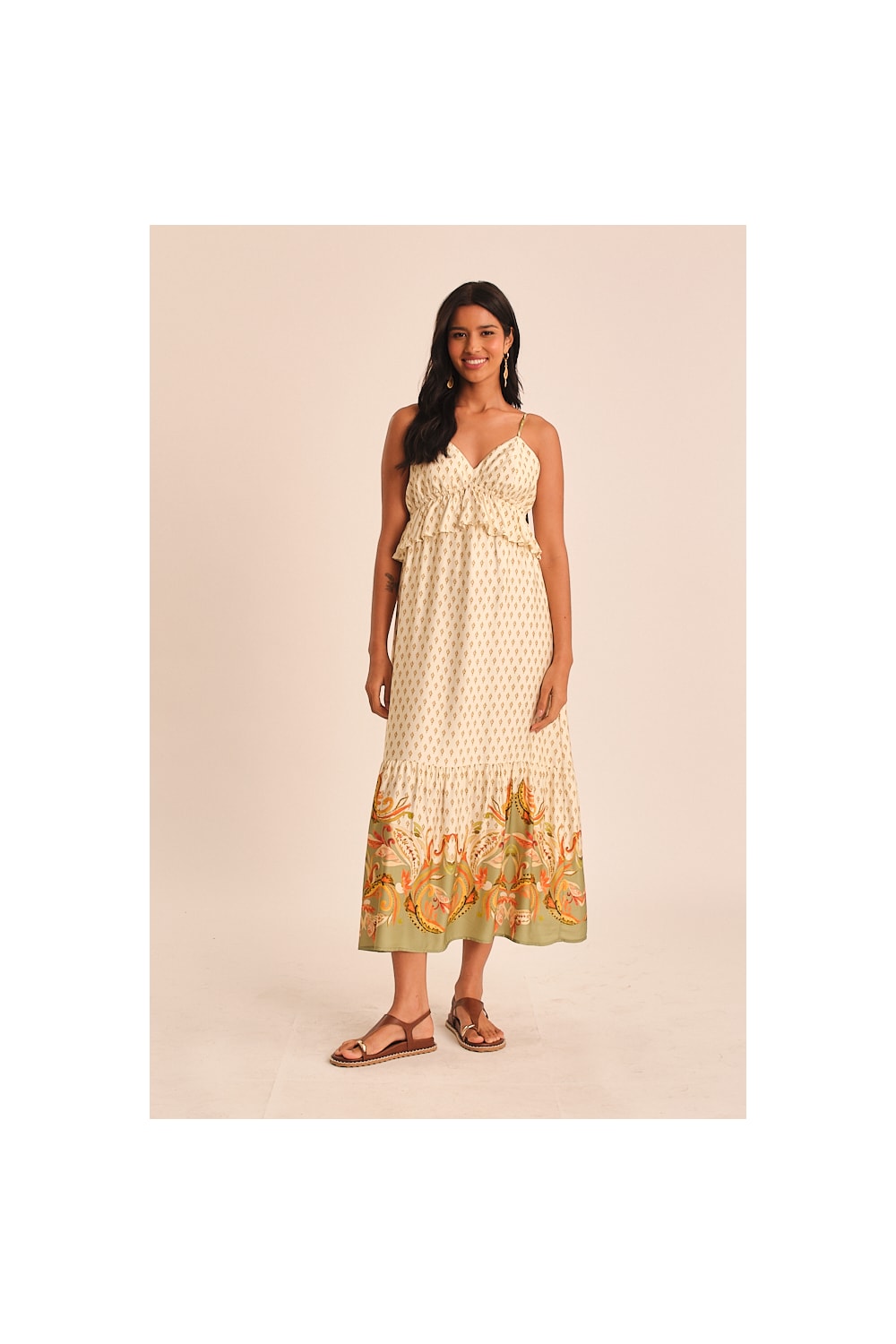 Vestido Cropped Barrado Paisley Estampado