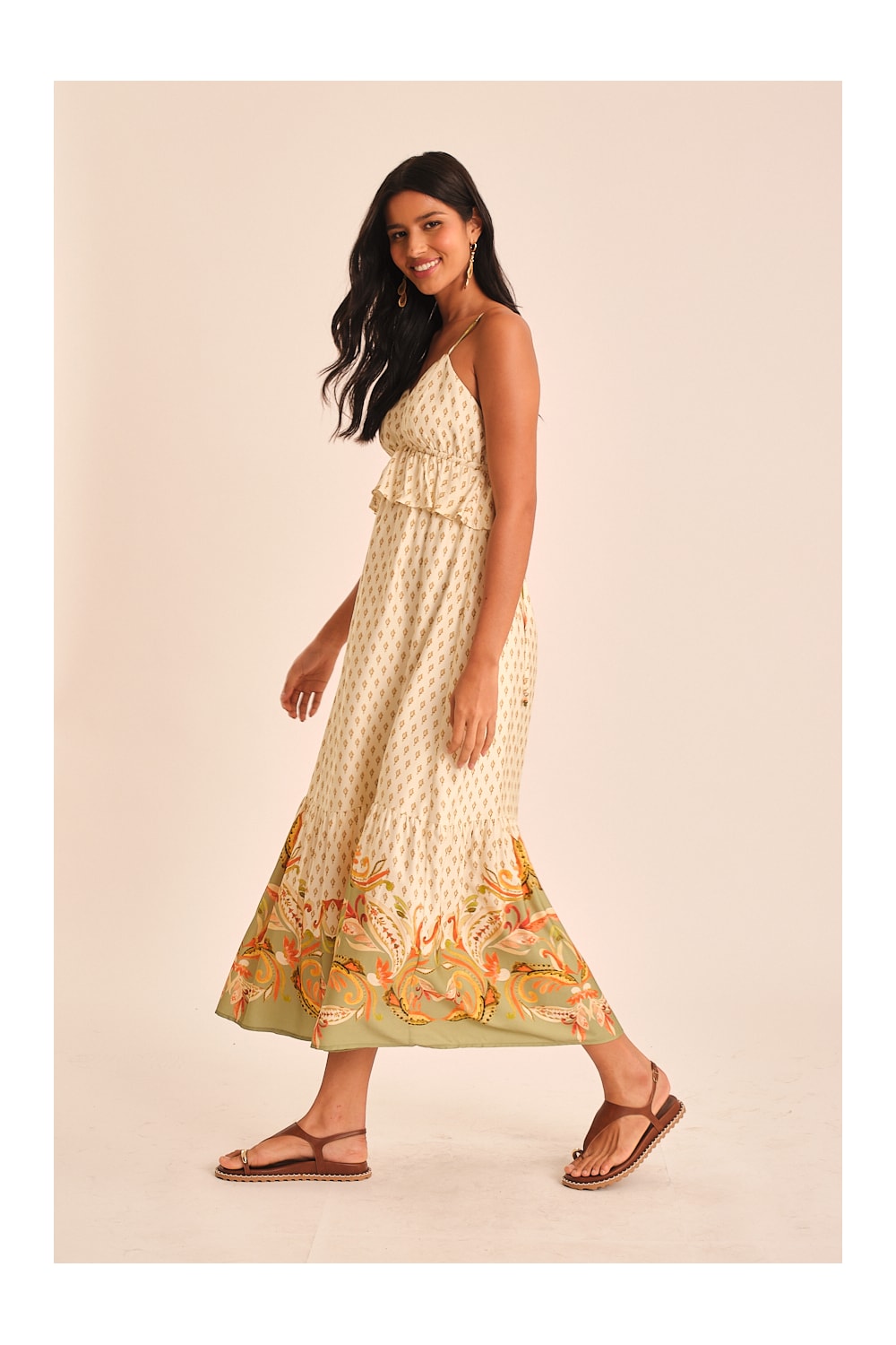 Vestido Cropped Barrado Paisley Estampado