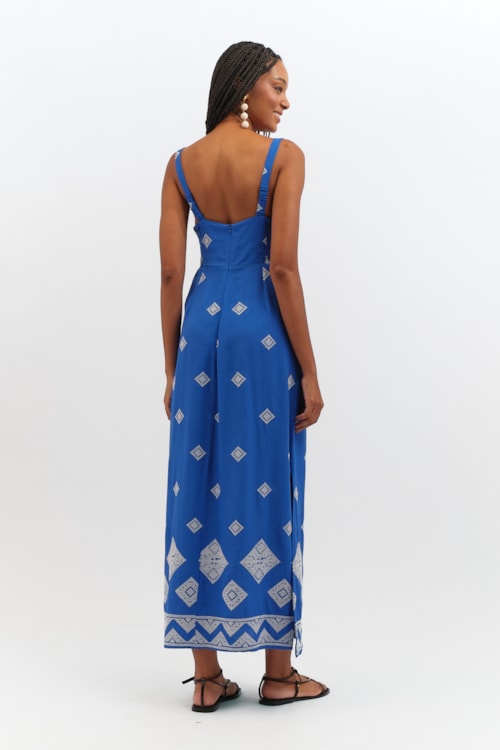 Vestido Cropped Bordado Geometrico Azul Gruta - foto 5