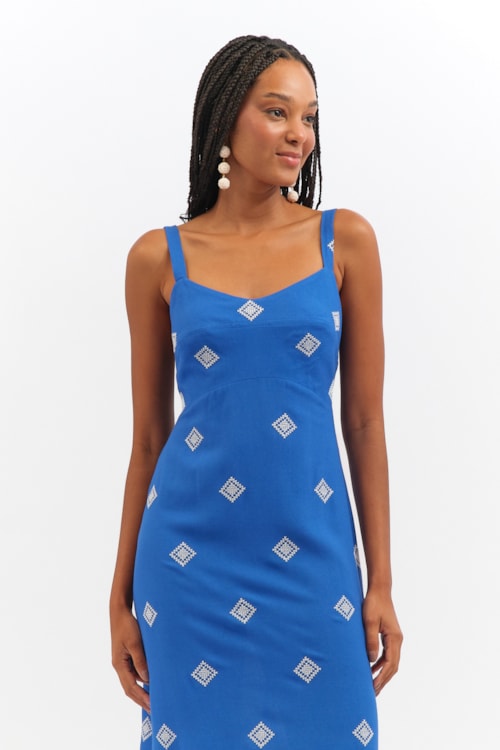 Vestido Cropped Bordado Geometrico Azul Gruta - foto 2