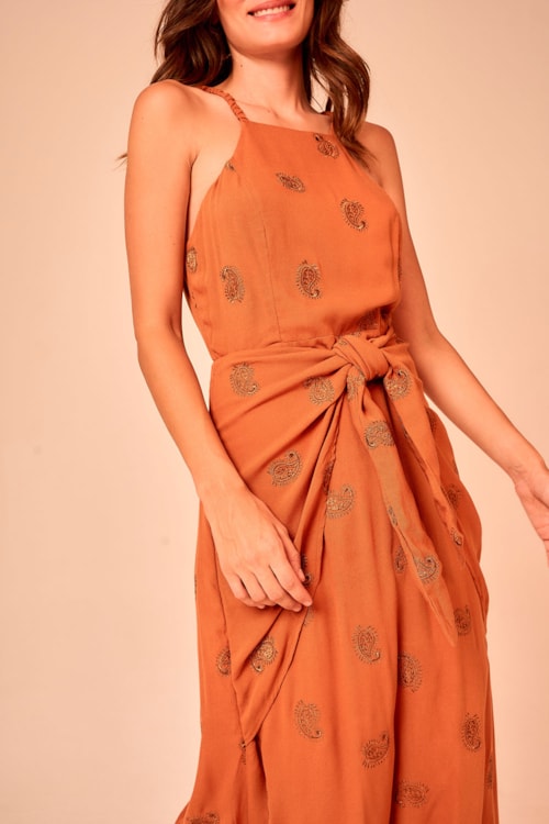 Vestido Cropped Bordado Paisley Ocre - foto 2