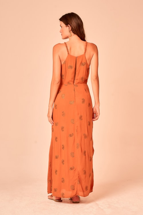 Vestido Cropped Bordado Paisley Ocre - foto 5