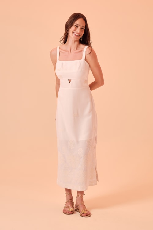 Vestido Cropped Bordado Tropical Off - foto 1
