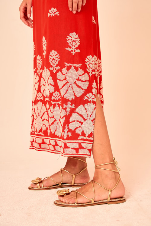 Vestido Cropped Bordado Tropical Vermelho - foto 4