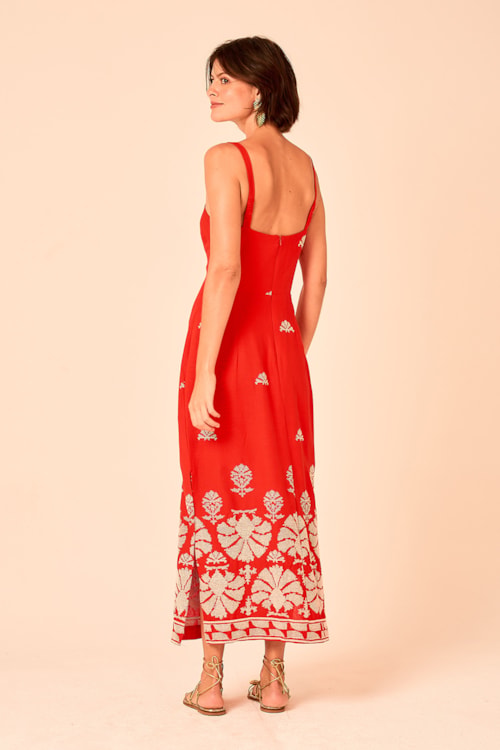Vestido Cropped Bordado Tropical Vermelho - foto 5