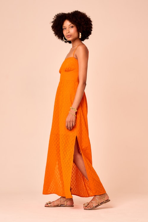 Vestido Cropped Bossa Maquinetado Laranja Tangerina - foto 3