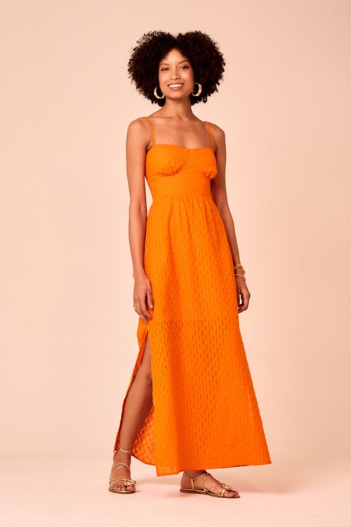 Vestido Cropped Bossa Maquinetado Laranja Tangerina - foto 1