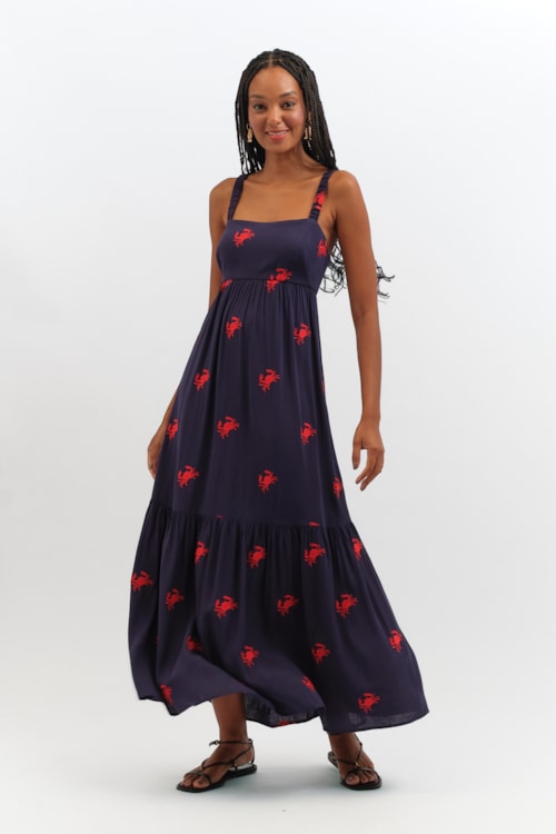 Vestido Cropped Caranguejo Bordado Azul - foto 1