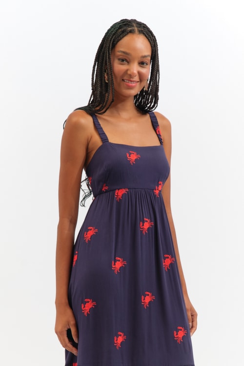 Vestido Cropped Caranguejo Bordado Azul - foto 2