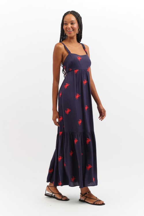 Vestido Cropped Caranguejo Bordado Azul - foto 3