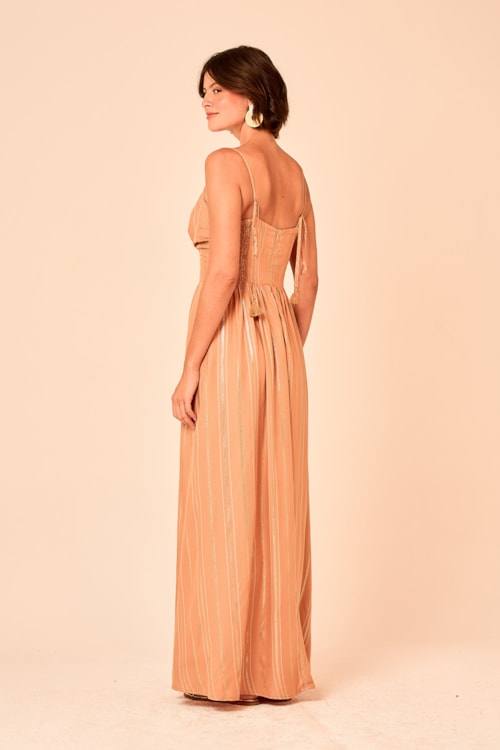 Vestido Cropped Chevron Lurex Bege - foto 4
