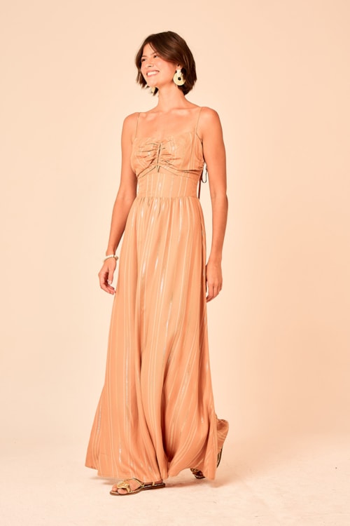 Vestido Cropped Chevron Lurex Bege - foto 2