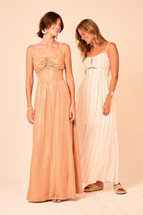 Vestido Cropped Chevron Lurex Bege - foto 1