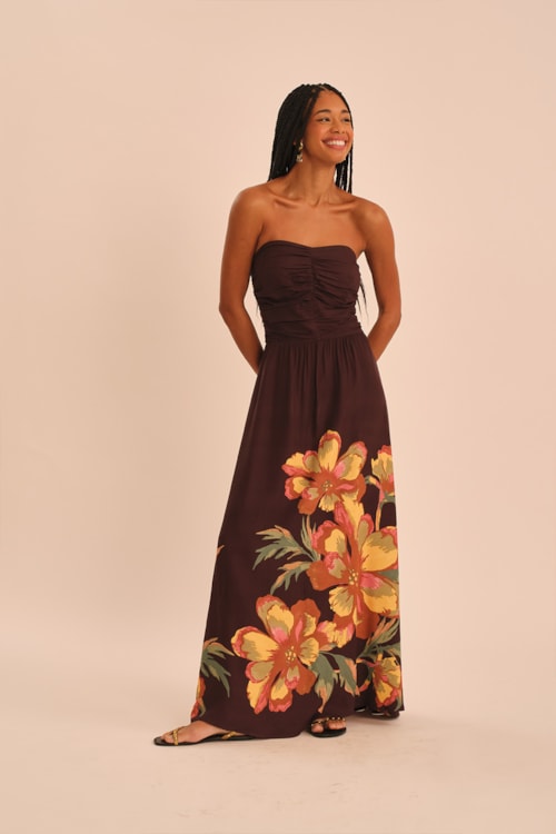 Vestido Cropped Floral Castanho Estampado - foto 3
