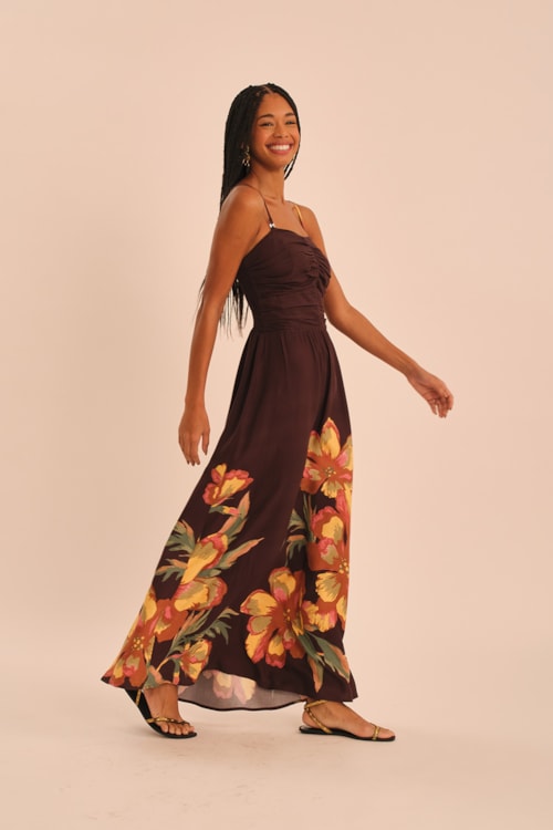 Vestido Cropped Floral Castanho Estampado - foto 4