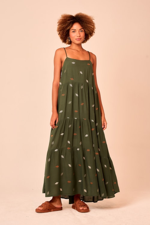 Vestido Cropped Folha Bordada Verde Selva - foto 3