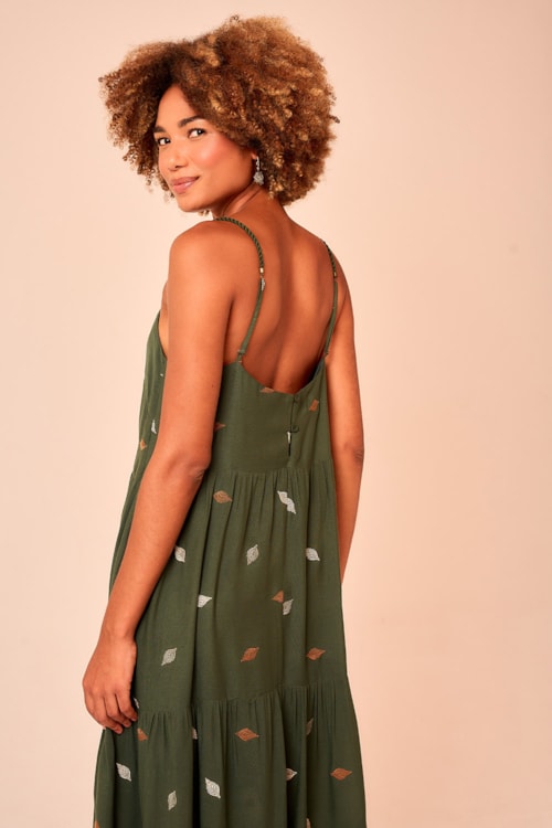 Vestido Cropped Folha Bordada Verde Selva - foto 4