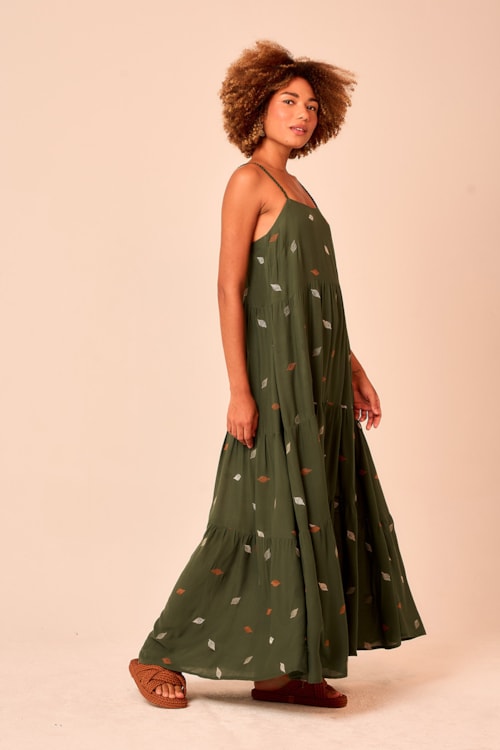 Vestido Cropped Folha Bordada Verde Selva - foto 1