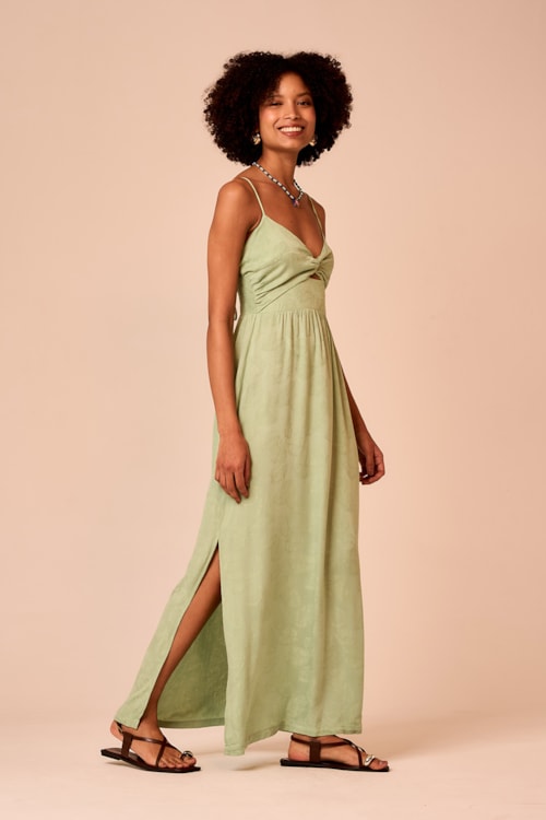 Vestido Cropped Jacquard Folha Verde - foto 1