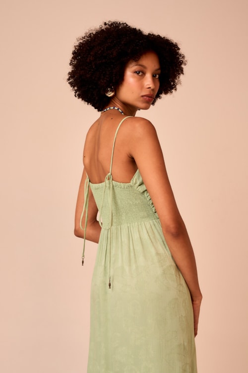 Vestido Cropped Jacquard Folha Verde - foto 3