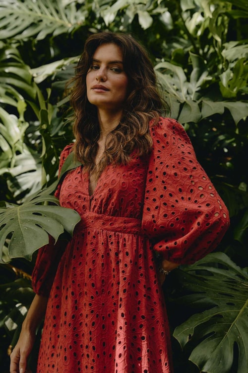 Vestido Cropped Laise Flower Vermelho Tinto - foto 1