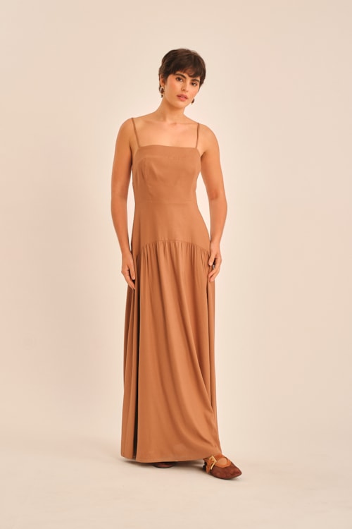 Vestido Cropped Linho Miragem Bege Tahine - foto 1