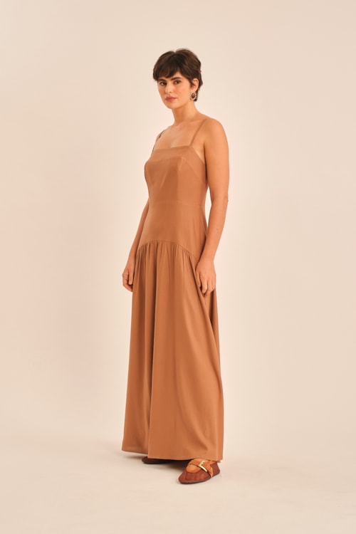 Vestido Cropped Linho Miragem Bege Tahine - foto 3