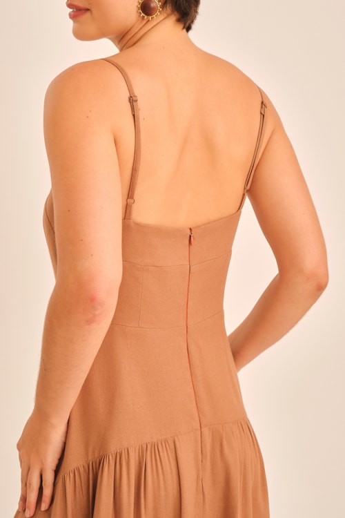 Vestido Cropped Linho Miragem Bege Tahine - foto 4