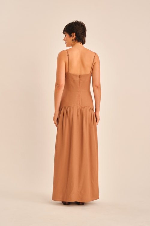 Vestido Cropped Linho Miragem Bege Tahine - foto 5