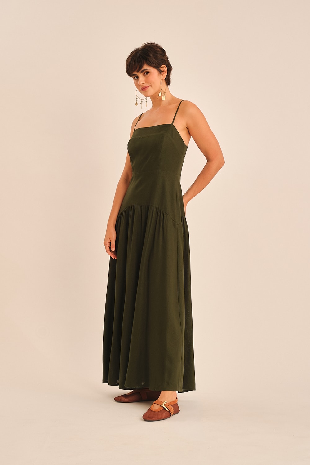 Vestido Cropped Linho Miragem Verde Jade