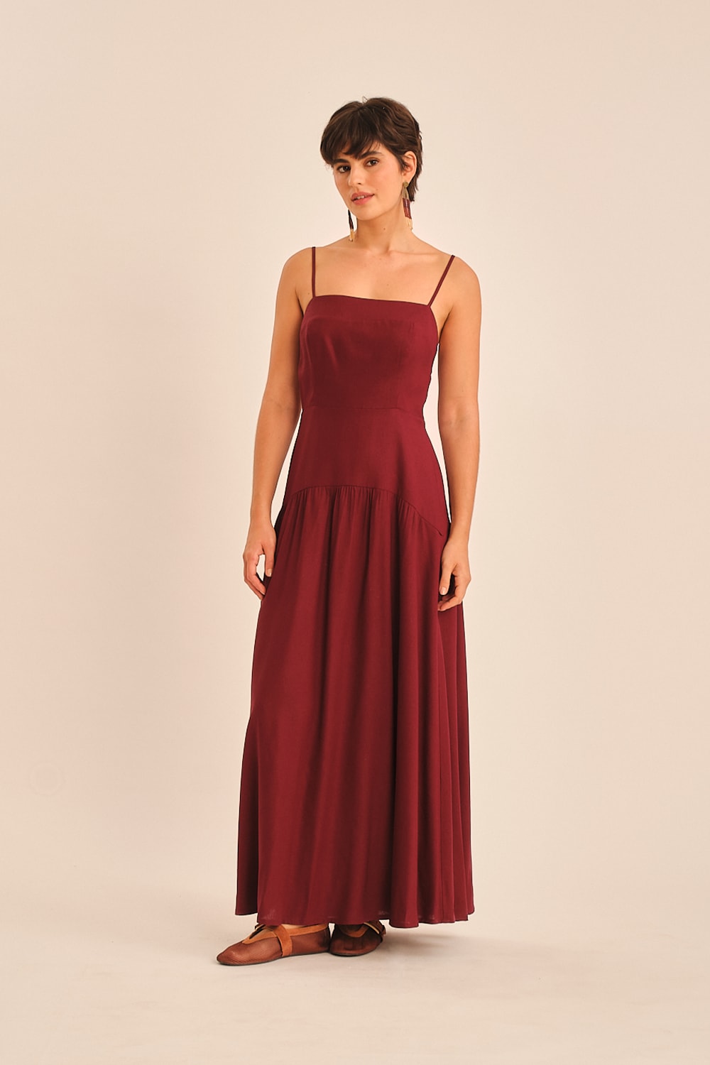 Vestido Cropped Linho Miragem Vinho