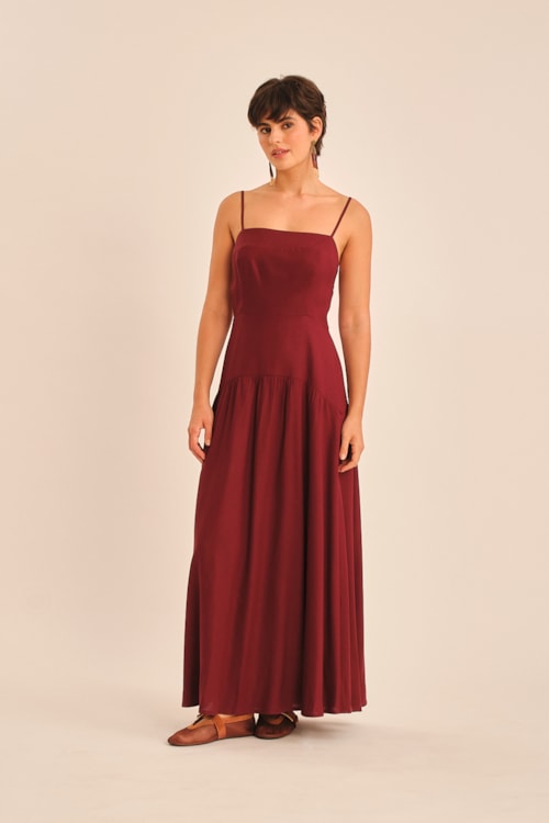Vestido Cropped Linho Miragem Vinho - foto 1