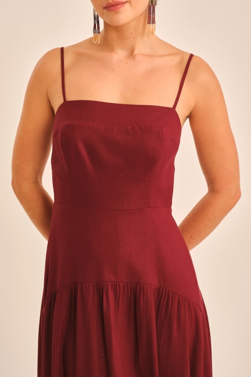 Vestido Cropped Linho Miragem Vinho - foto 2