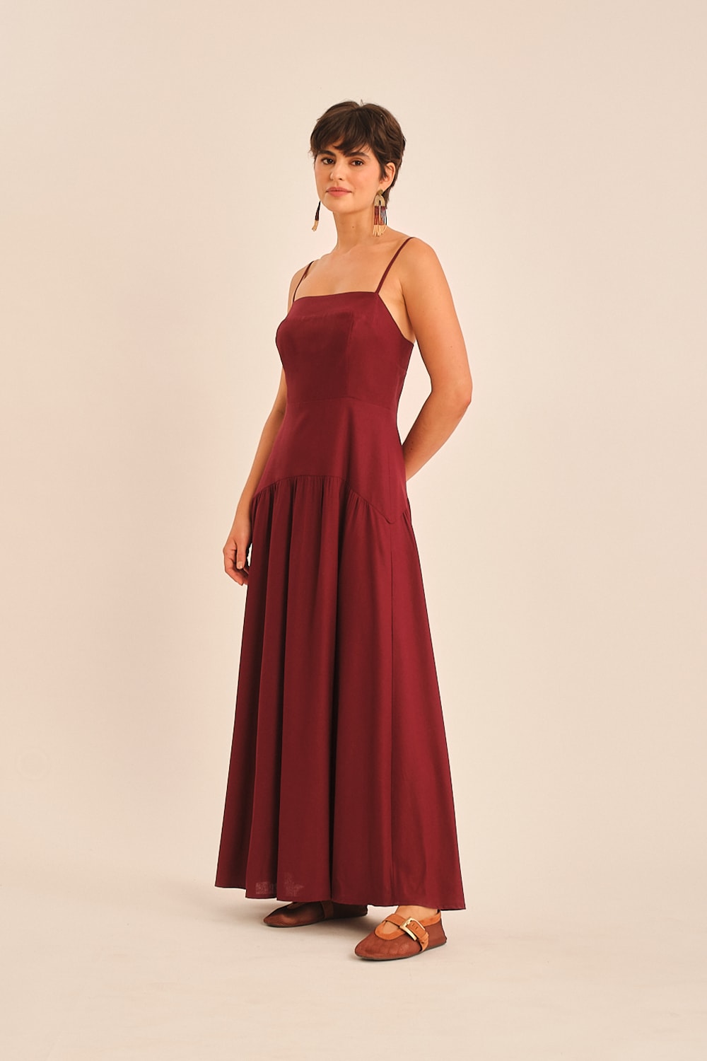 Vestido Cropped Linho Miragem Vinho