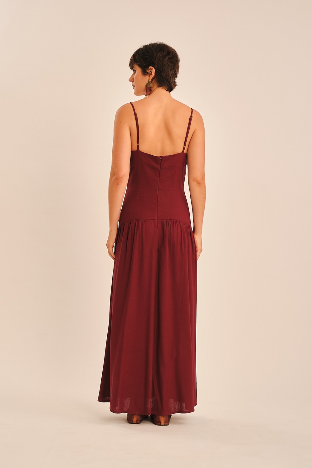 Vestido Cropped Linho Miragem Vinho