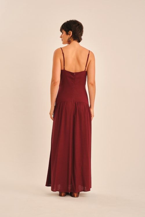 Vestido Cropped Linho Miragem Vinho - foto 5