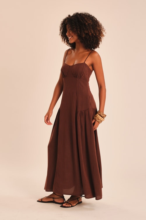 Vestido Cropped Listra Camel Listrado - foto 3