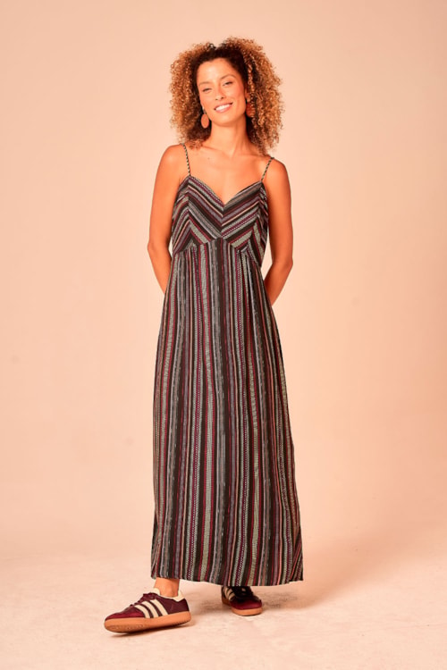 Vestido Cropped Listrado Bordado Estampado - foto 2