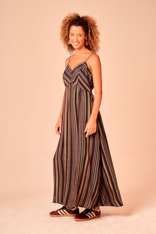 Vestido Cropped Listrado Bordado Estampado - foto 1
